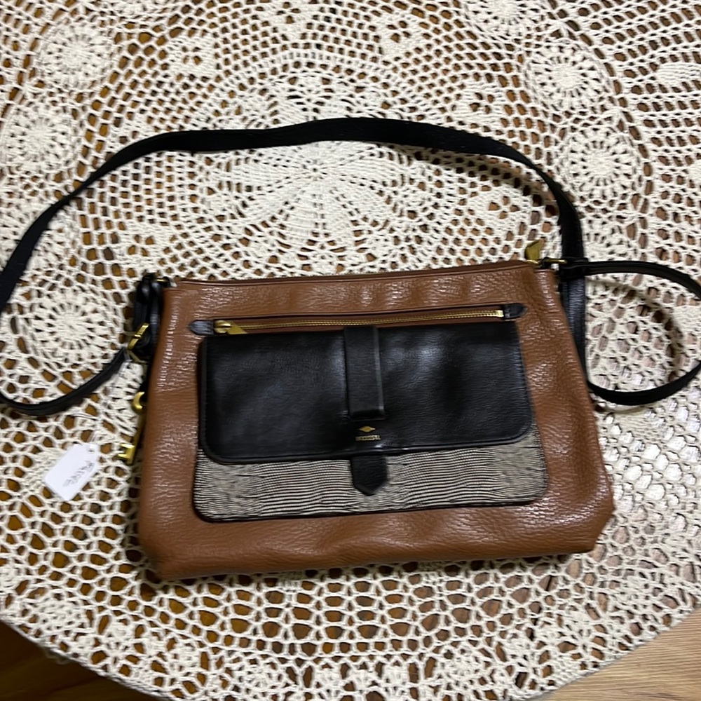 Chocolate and black, Fossil crossbody, excellent condition